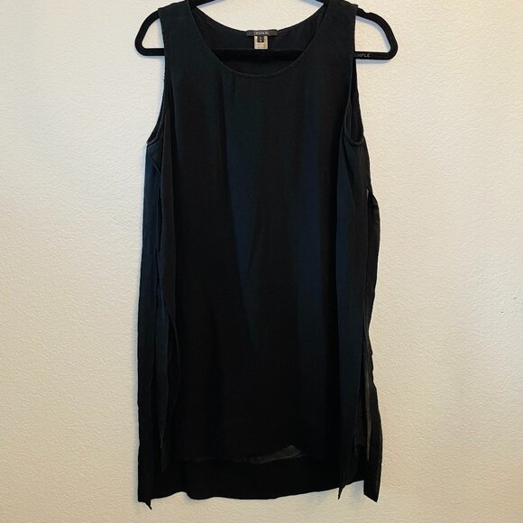 Dressori Black 100% Silk Side Slit Lined High Low Sheath Dress | Large - Picture 1 of 7